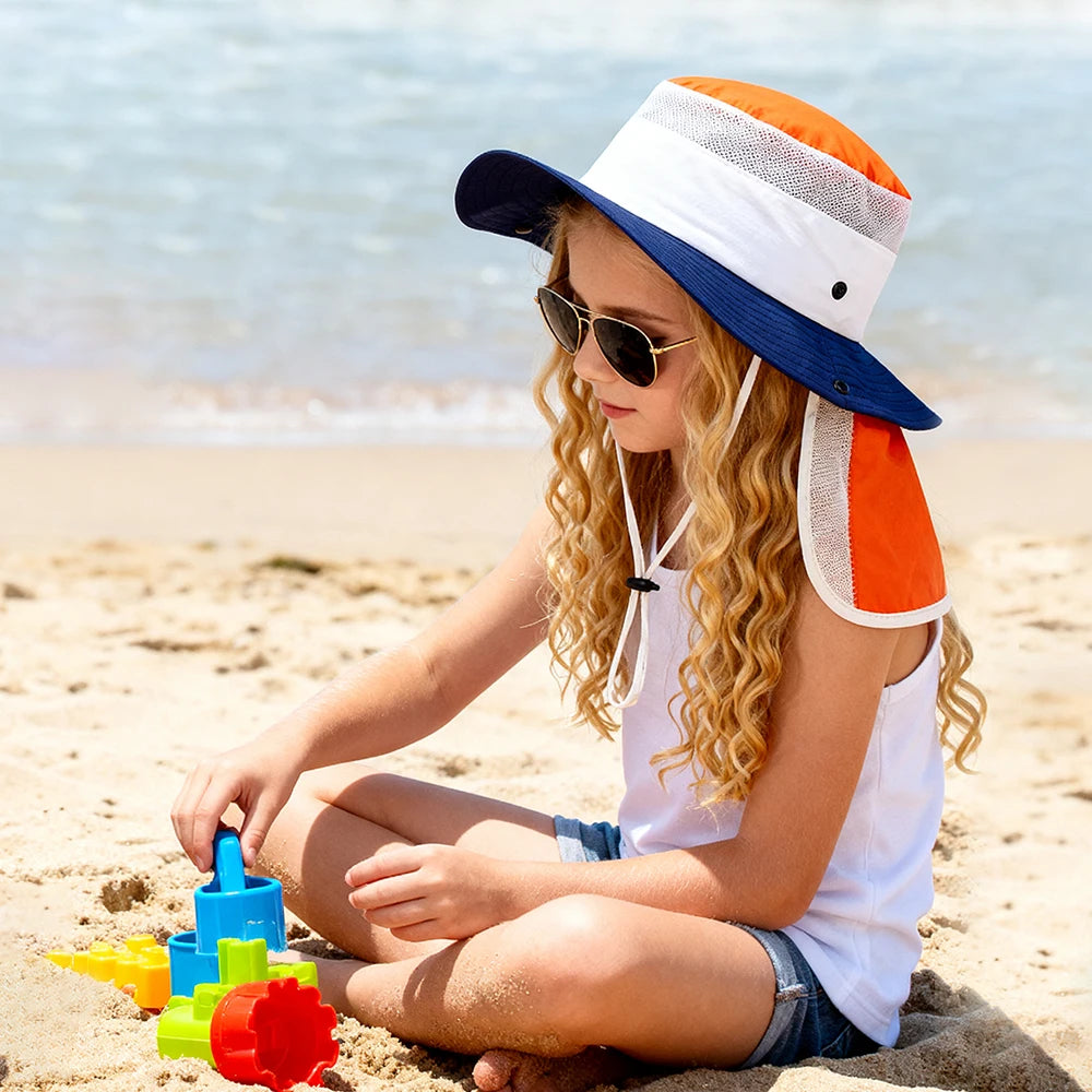 Children Summer Hat for Girls Boys Quick-dry Shawl Kids Bucket Hats Beach Travel Children Panama Kids Sun Cap 4-10Y
