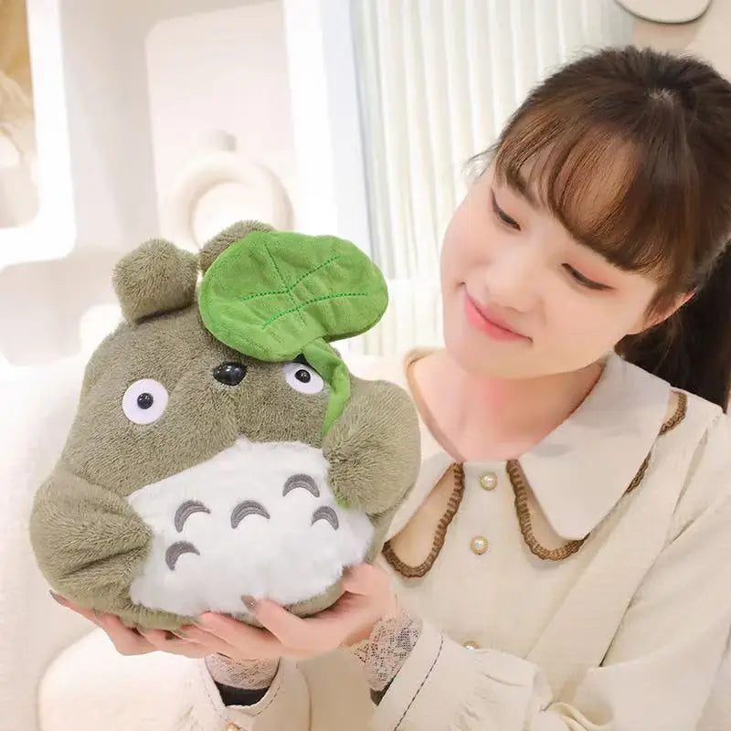 Hot Cartoon Totoro Hold Lotus Leaf Plush Toy Kawaii Japanese Style Figure Doll Stuffed Chinchilla Plushies Birthday Gifts Girl