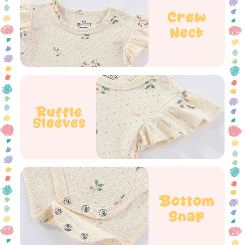 Summer Cartoon Pattern Baby Girl Romper 0-12 Months 2-Piece Set Sleeveless Triangle Bodysuit Cute Infant Clothing
