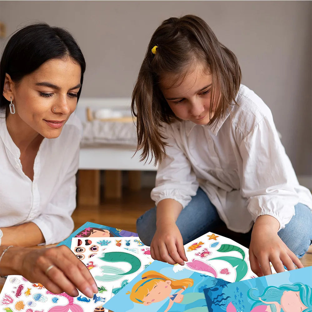 Make a Face DIY Animal Princess Dinosaur Jigsaw Stickers Kids Puzzle Games Funny Cartoon Educational Craft Stickers Toy For Baby