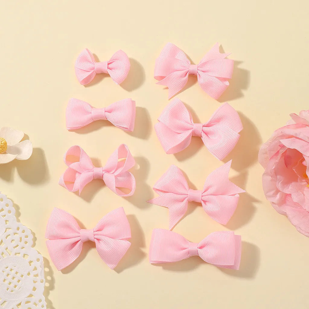 8Pcs/set Solid Color Handmade Hairpins Grosgrain Ribbon Bowknot with Hair Clips for Baby Girls Kids Hair Accessories