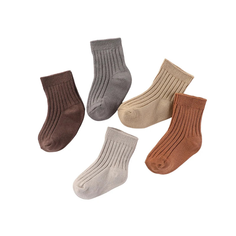 Four Seasons Baby Socks 0-5T Mid Calf Cotton Soft Breathable Infant Accessories 5 Pairs