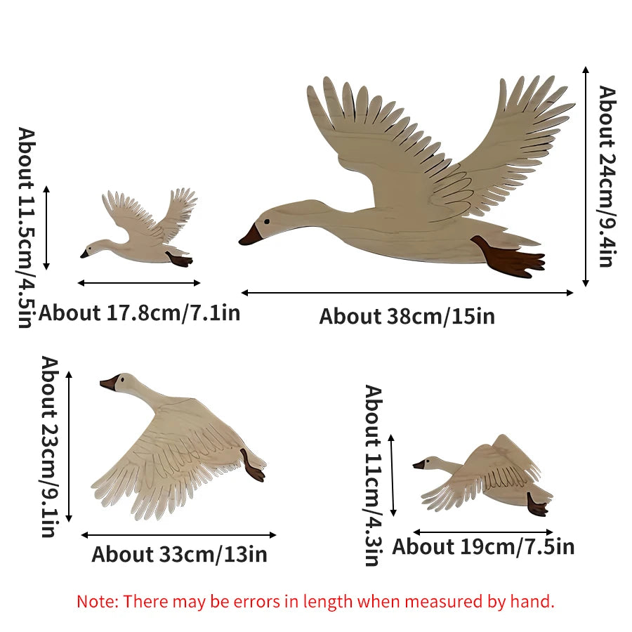 Nordic Style Home Decoration Wall Stickers with Flying Geese or Ducks, Reusable Space-Themed Decor, Wall Decoration for Boys and Girls' Rooms, Natural Wood Appearance, Bird Decoration.