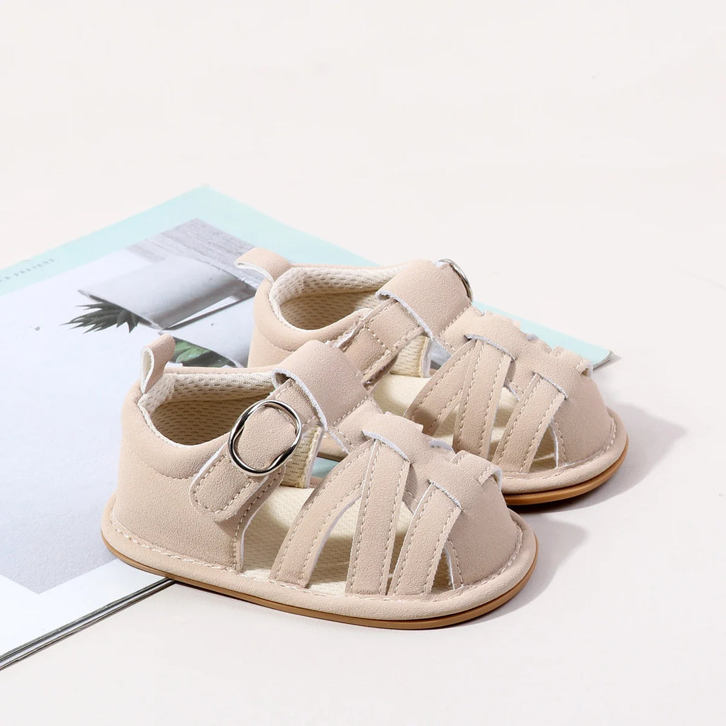 Cross Strap Hook and Loop Baby Walking Sandals Summer Lightweight Breathable Rubber Sole Newborn Casual Footwear For 0-18 Months