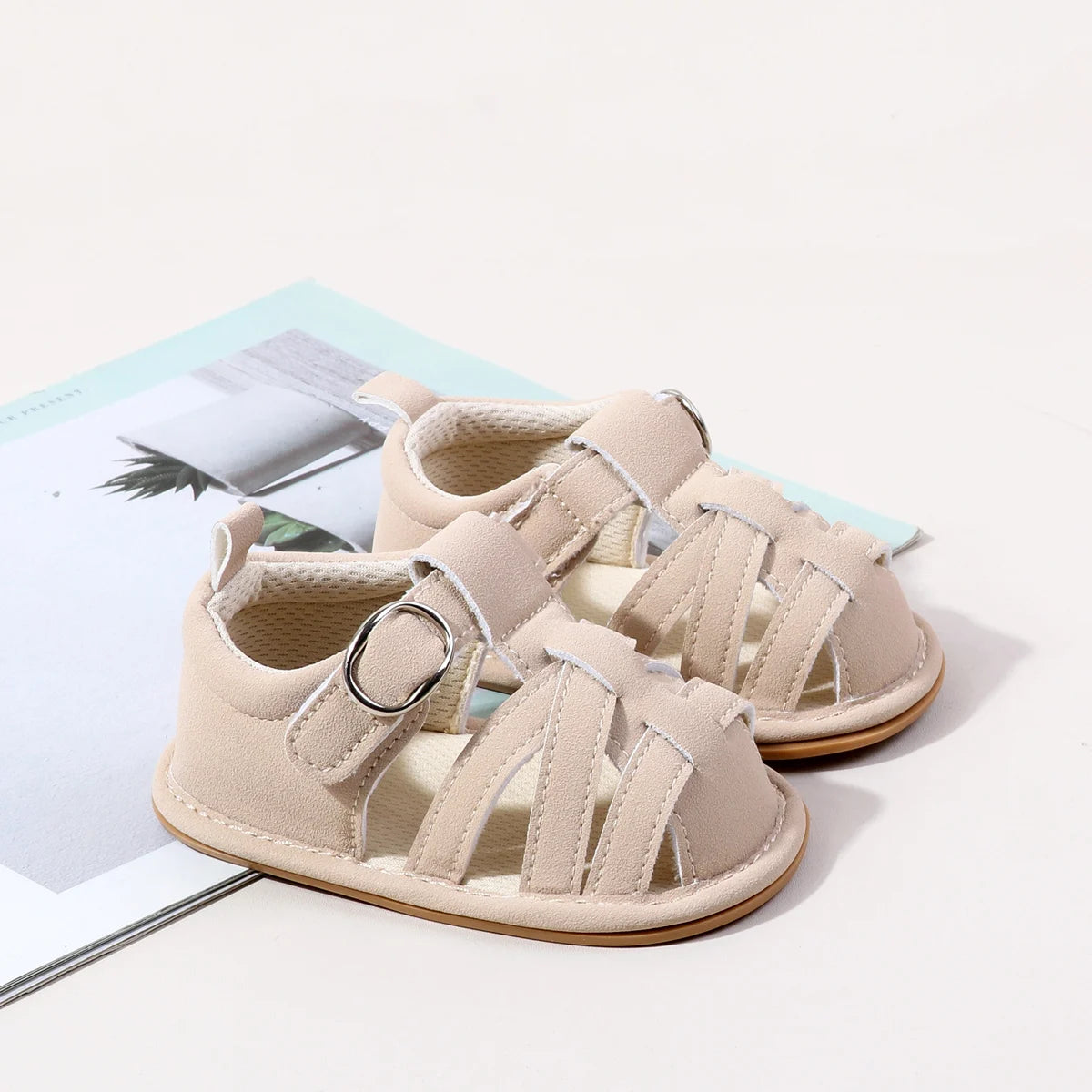 Cross Strap Hook and Loop Baby Walking Sandals Summer Lightweight Breathable Rubber Sole Newborn Casual Footwear For 0-18 Months