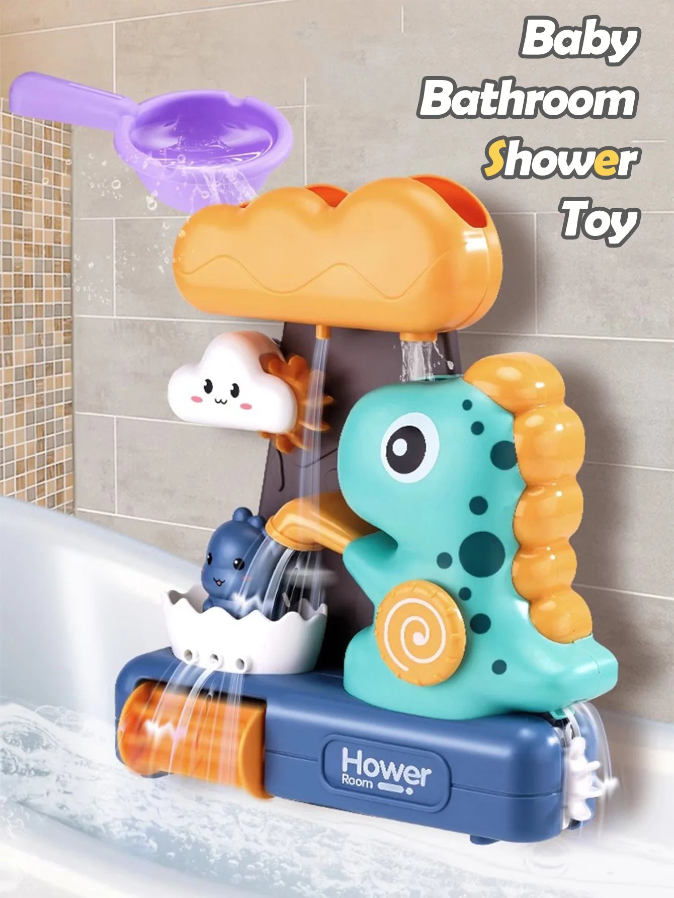 Baby Bath Toys Spray Toy for Kids Cartoon Dinosaur Suction Cup Dinosaur Bath Toys for Toddlers Animal Sprinkler Waterwheel Water