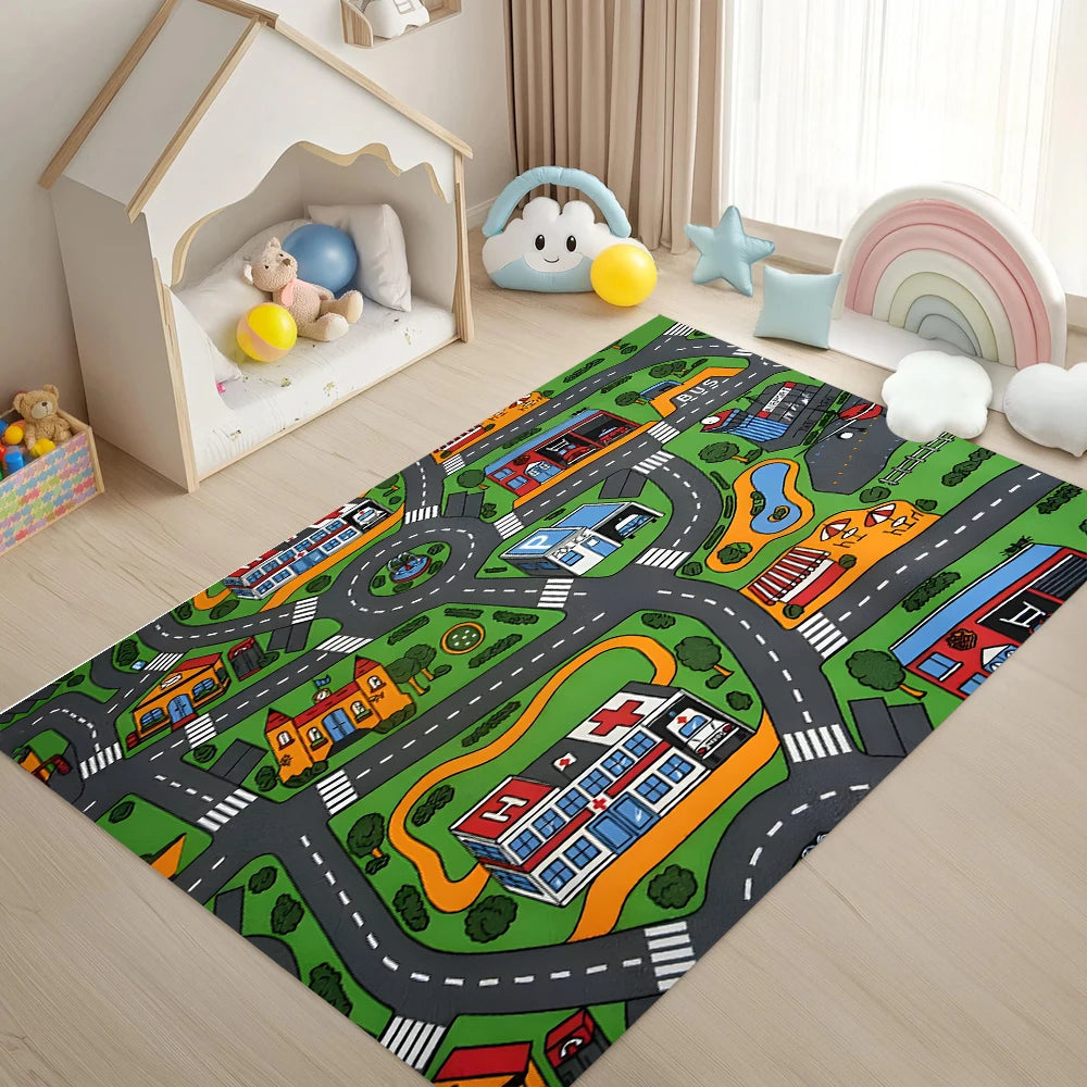 Kids Flannel Interactive City Traffic Jungle Animal Road Track Play Carpet Game Mat