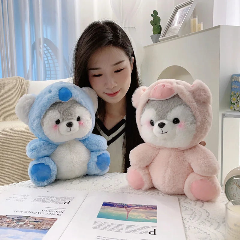 New Creative Cute Husky Dog Plush Toy Stuffed Kawaii Puppy Dog Transform to Pig Koala Dinosaur Fox Cartoon Soft Animal Doll