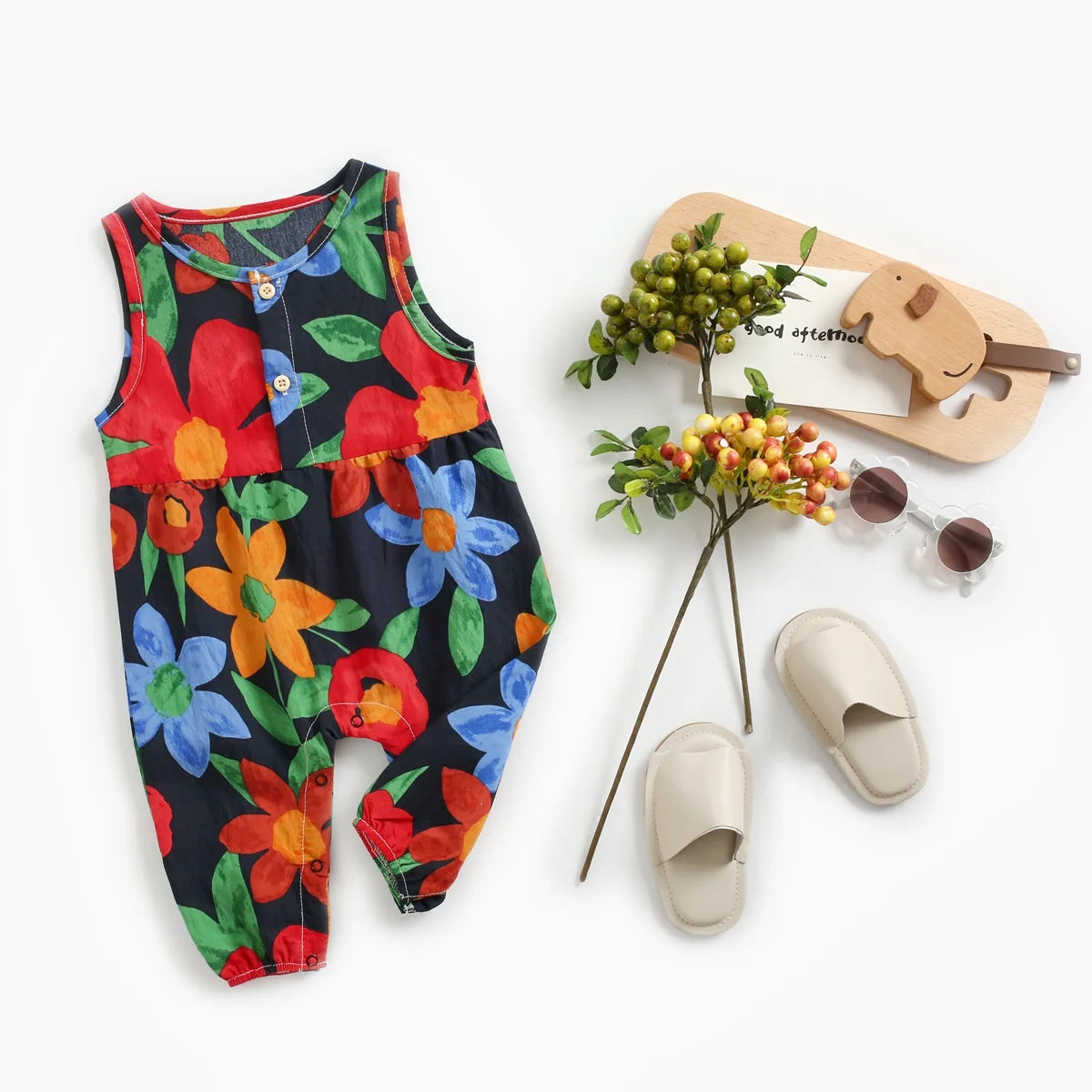 Baby Girls Printing Jumpsuits Flower Summer Rompers Cotton Toddler