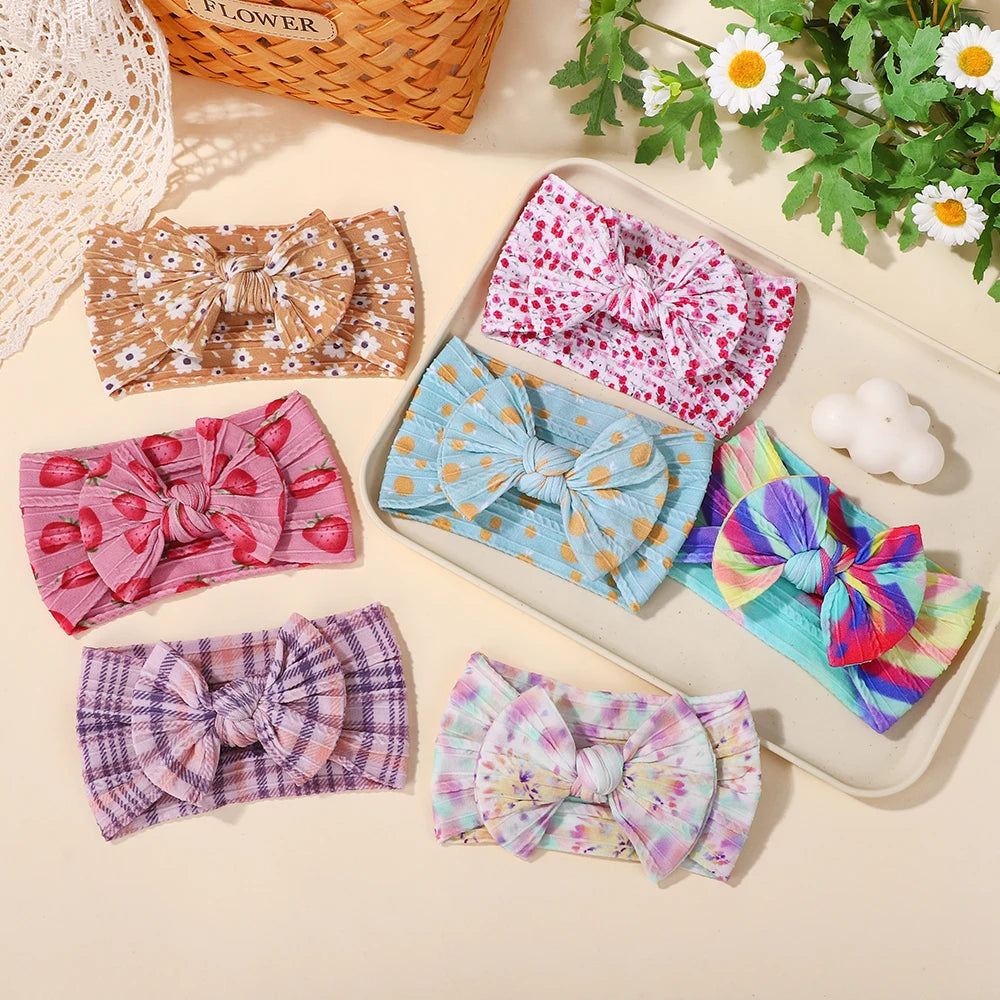 8PCS/lot High Quality Embroidered Nylon Bow Headband with Beautiful Printed Elastic Headband for Infants Toddler Headdress