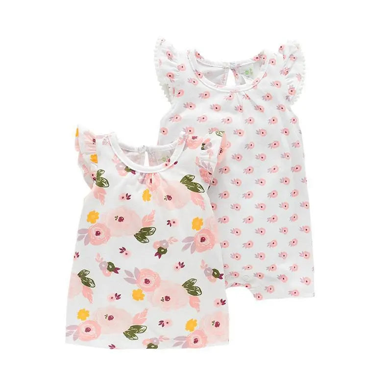 Cartoon Cute Newborn Girl Bodysuits Summer Baby Girl 2-Piece Sleeveless Onesies Fashion Infant Clothes