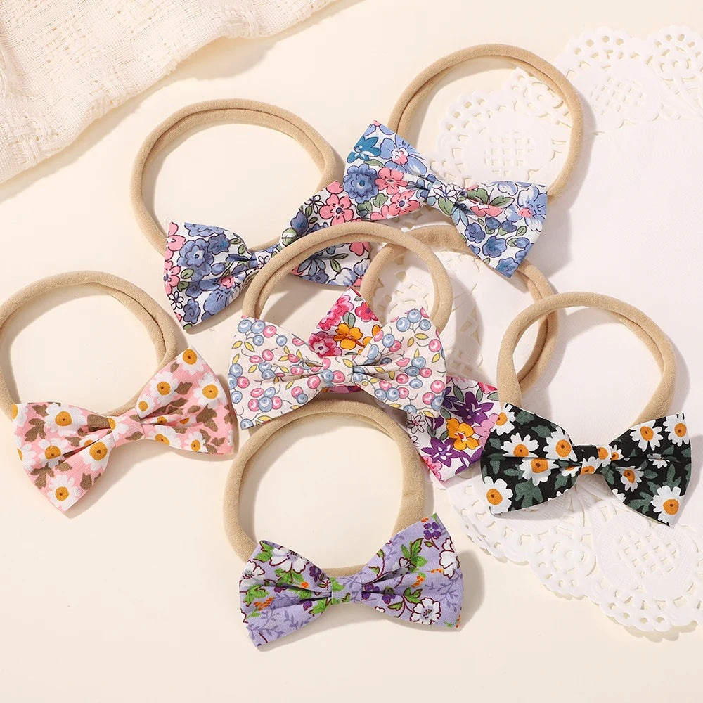 6Pcs random color printing flower hair band for baby girls elastic headband lovely 0-3Y infant headdress