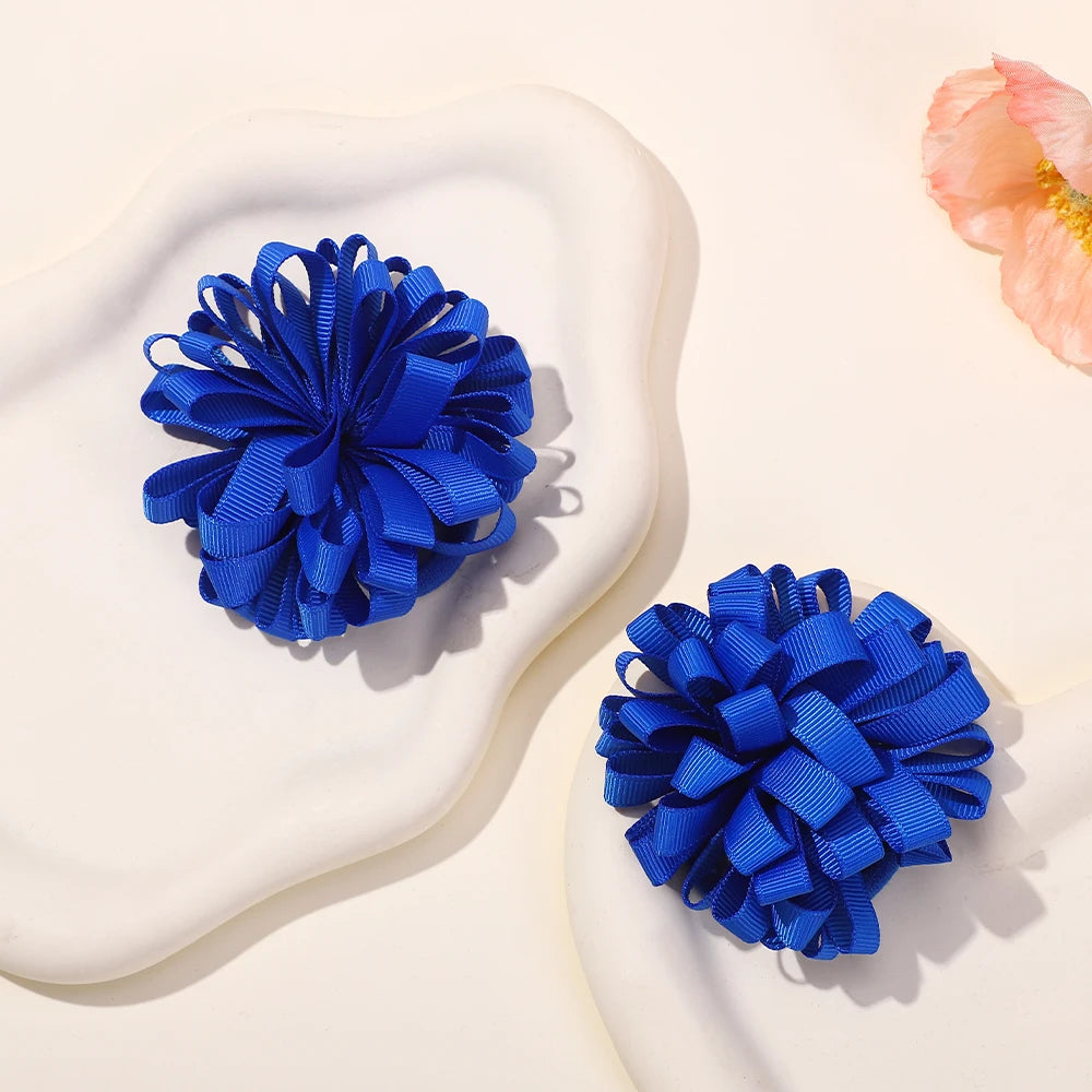 10Pcs random color ribbon flower hair band for girls ponytail head rope elastic embroidered ball headband hairdress