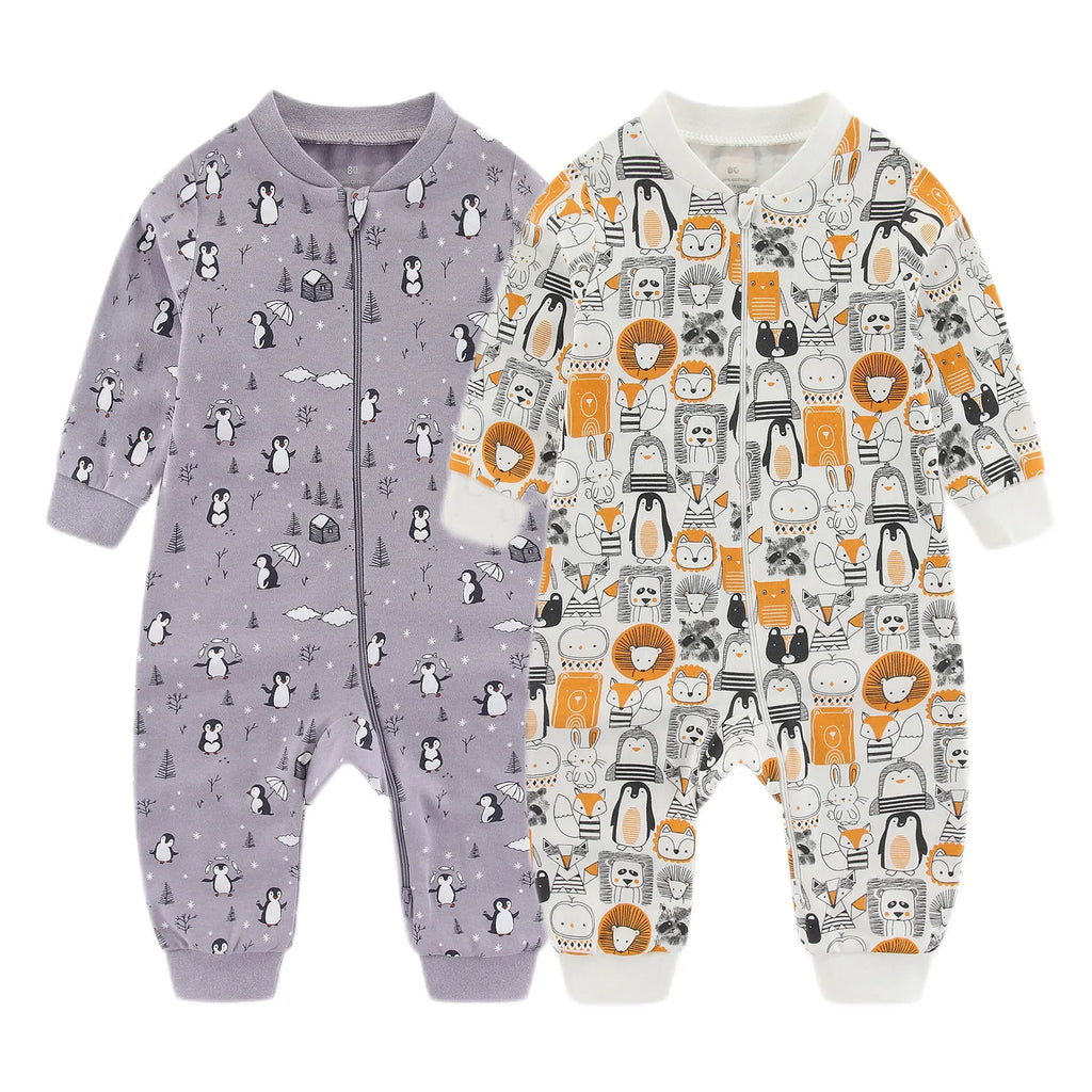 Kiddiezoom 1/2Pcs Fashion Christmas Cartoon 100%Cotton zipper Baby Boy Girl Rompers Soft newborn Clothes