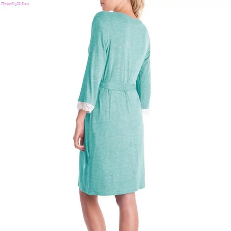 D0JC Breathable Pajama Dress Pregnancy Clothes Maternity Robe Nightgown Sleepwear