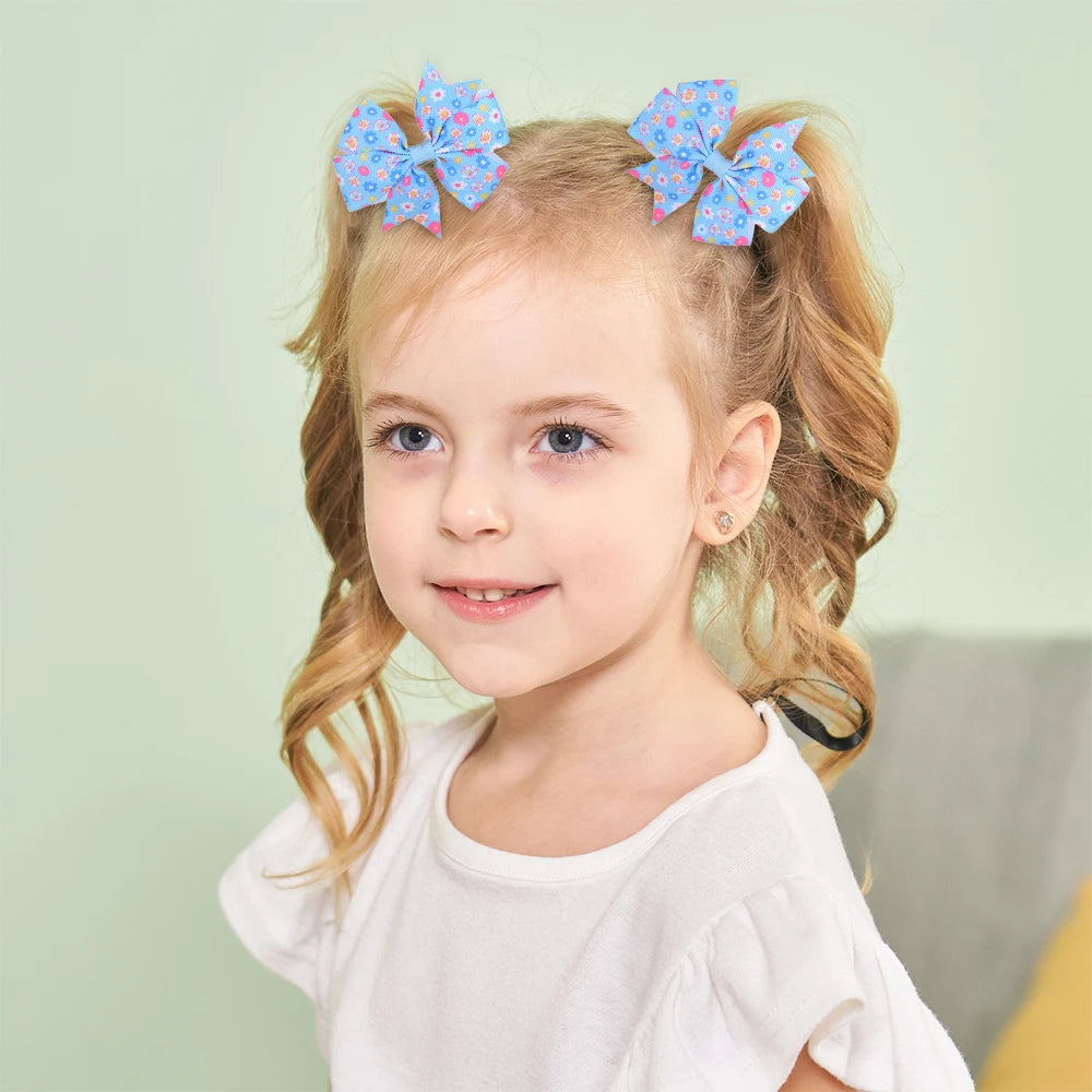 50Pcs Random 3inch flower bowknot hair rope for girls fresh printing head ties toddler cute ponytail hair band set