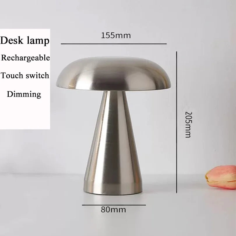 Retro Mushroom Led Table Lamp With Touch Sensor, Rechargeable Bedside Reading Light, 5V 4W Usb Cable Included
