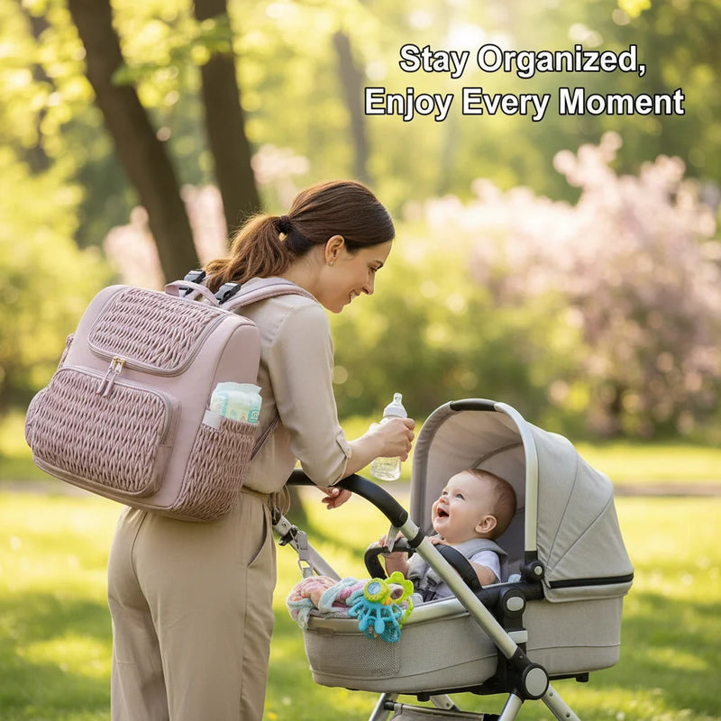 Multifunction Baby Diaper Backpack with Stroller Straps & Changing Pad Large Capacity Maternity Bag with Insulated Pocket