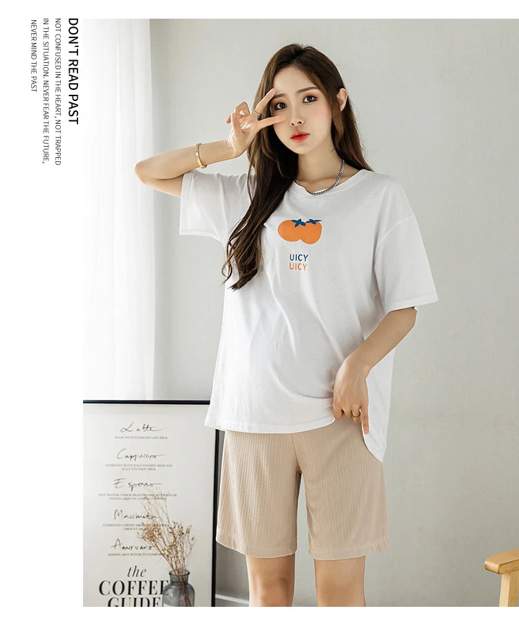 Summer Korean Style Pregnant Woman Ice Silk Shorts Knee-length Adjustable Waist Solid Color Maternity Wide Legs Straight Shorts