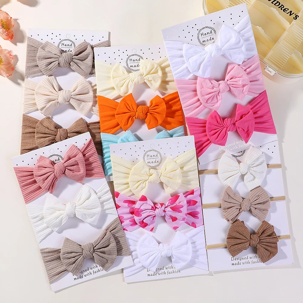 3Pcs/lot baby soft headband big bowknot headscraf infant nylon headties dress hair accessories babe headwear