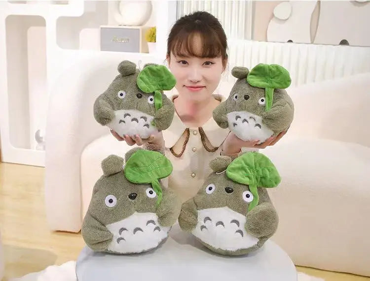 Hot Cartoon Totoro Hold Lotus Leaf Plush Toy Kawaii Japanese Style Figure Doll Stuffed Chinchilla Plushies Birthday Gifts Girl