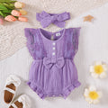 0-18 Months Baby Girl Romper Solid Color Sleeveless Round Neck Lace Edge Bow Romper+Headband Baby Girl Summer New Casual Bodysui