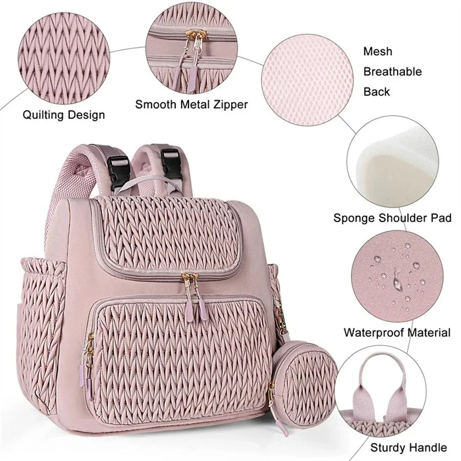 Multifunction Baby Diaper Backpack with Stroller Straps & Changing Pad Large Capacity Maternity Bag with Insulated Pocket
