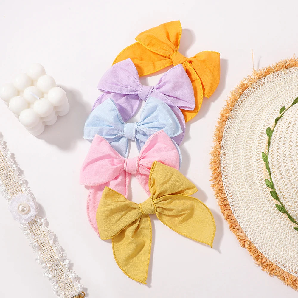 15Pcs cotton cheer bow hairclips set girls big bowknot ponytail hairgripes party travel headdress