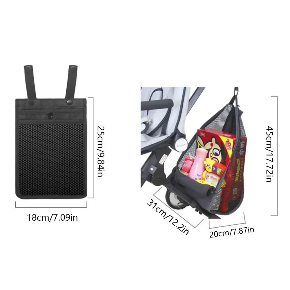 Mesh Baby Stroller Net Pocket Large Capacity Solid Color Baby Pram Organizer Pram Buggy Triangle Bag Hanging Carriage Bag