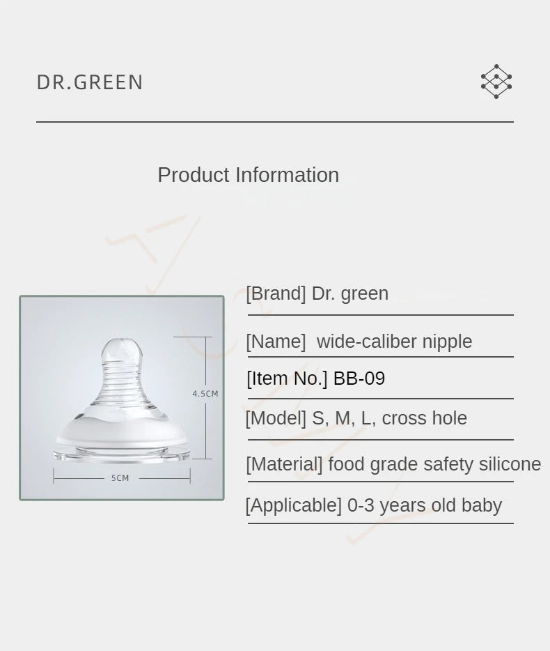 Dr.Green Wide Mouth S/M/L/Cross hole Nipple Bottle nipple safe silicone material soft texture Suitable for 0-3 years old babies