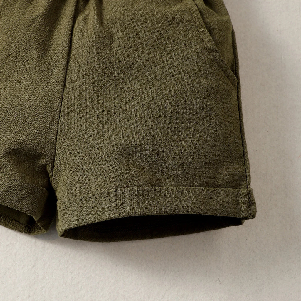 Baby boy Casual Set solid Color Top+Military green short sleeved Two-piece Set suitable for Toddlers aged 0-24 Months Summer Set