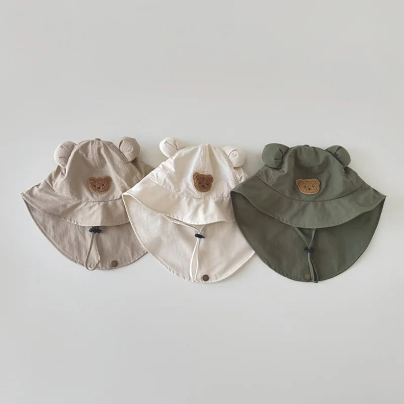 Bear Baby Summer Hat Shawl Kids Sun Hats Beach Travel Neck Protection Baby Cap Children Panama Infant Toddler Accessories 8M-3Y