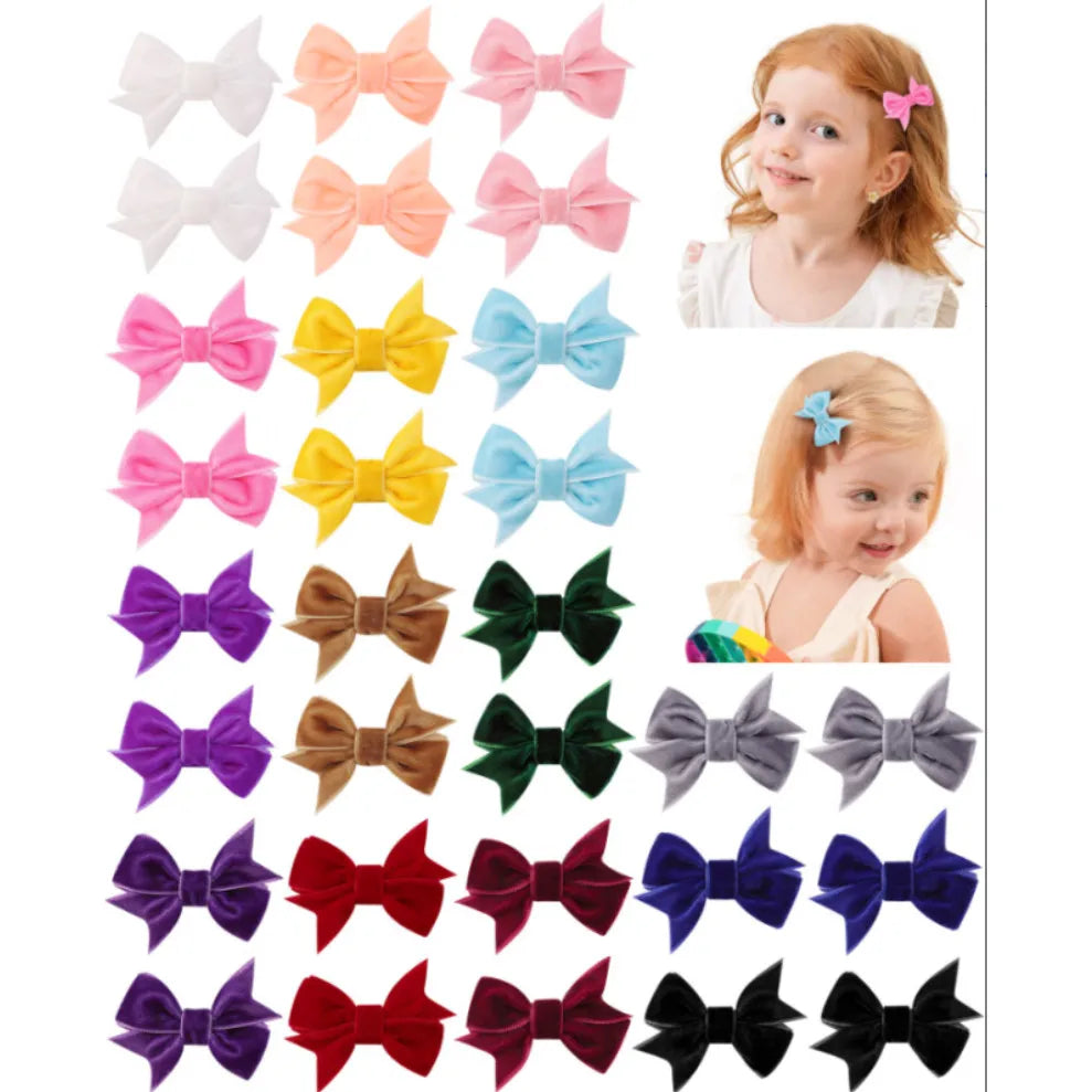 30PCS Velvet Bow Hair Clips Set for Girls Retro Red/Green Party Festivel Handmade Hair Accessories Kids Headwear