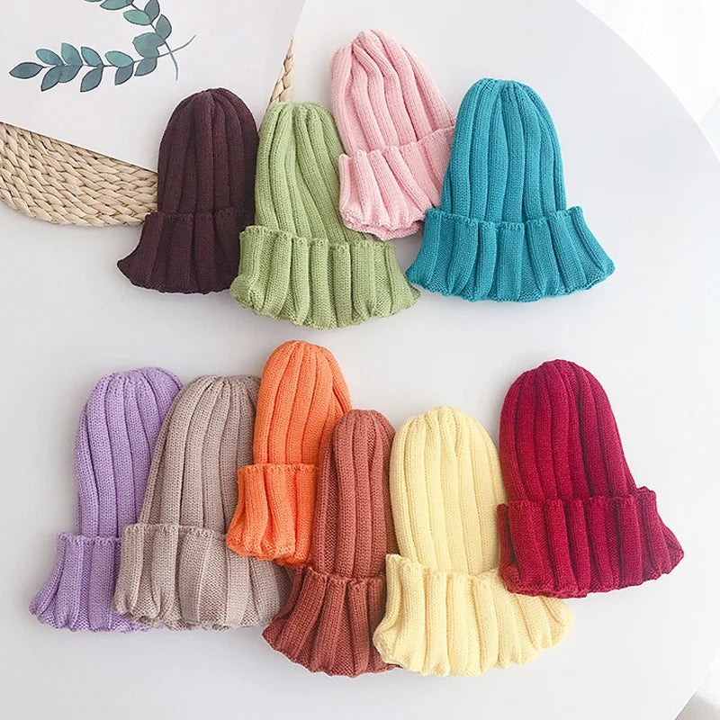 Winter Baby Knitted Hat for Girls Boys Infant Bonnet Toddler Cap Kids Beanie Candy Color Elastic Children Hats Accessories 1-5Y