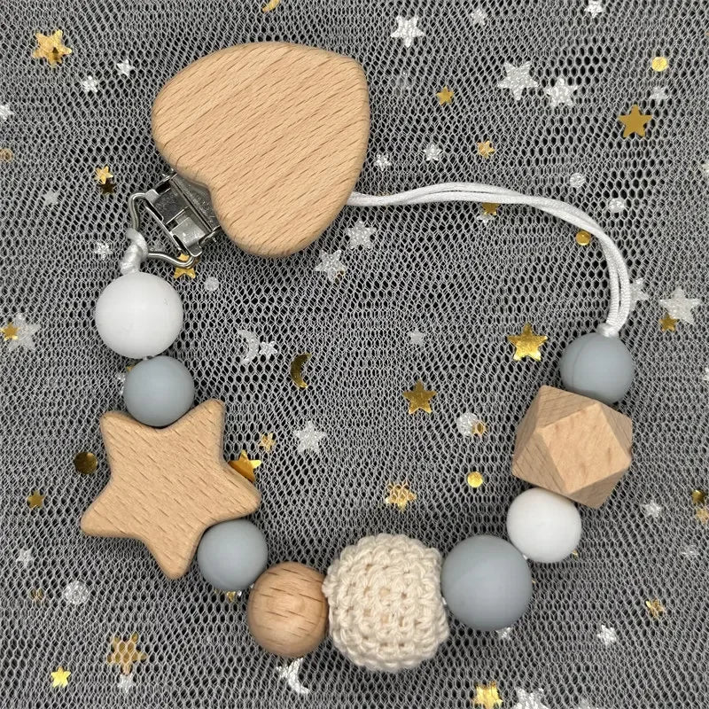 Personalized Baby Pacifier Clip with Name – Silicone Bead Dummy Holder & Teether