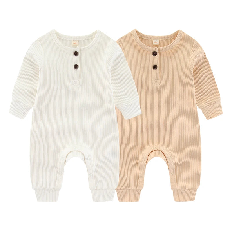 2-Piece Unisex Long Sleeve Baby Rompers Cotton Soft Infants Outfit Set For Everyday Wear