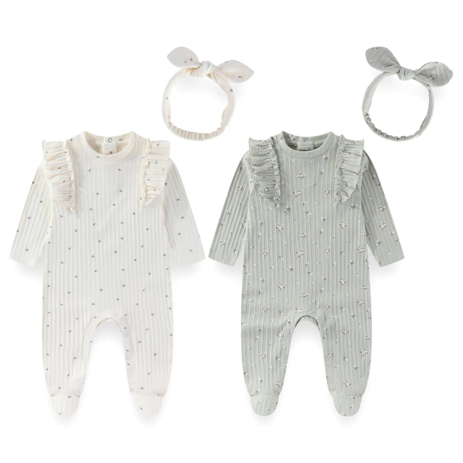 Infanr Baby Girl Romper Set Two Pack 0To12 Months Jumpsuits Hair Band Four Seasons