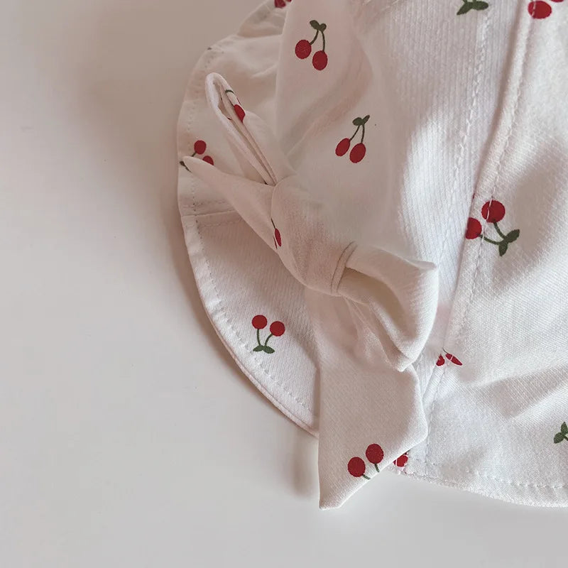 Cute Bowknot Baby Fisherman Hat Cherry Print Infant Bucket Cap 6-36Month Girls Kids Sunshade Visors Outdoor Children Basin Caps