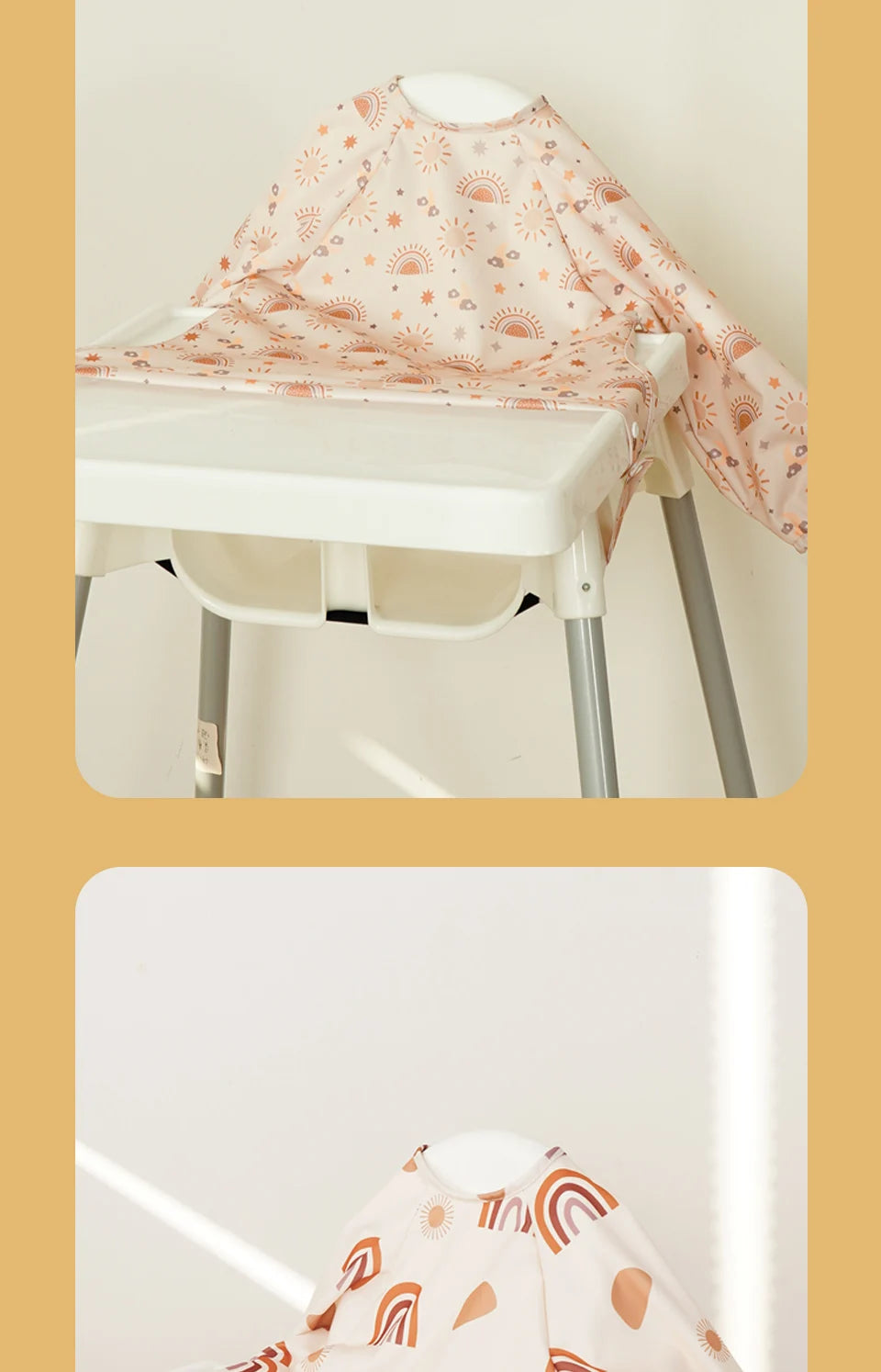 HappyFlute Long-sleeved Coveralls bib Anti-mess Baby Feeding Bib Elastic Strap Use On High chair Stroller Table Waterproof