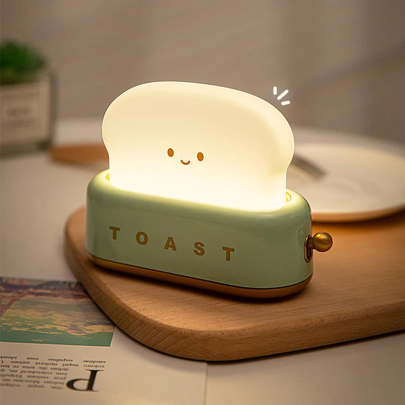 Rechargeable Cute Toaster Night Light - Toast Shape Bedside Lamp with Smile Face,Dimmable Desk Decor,Bedroom,Living Room,Gift
