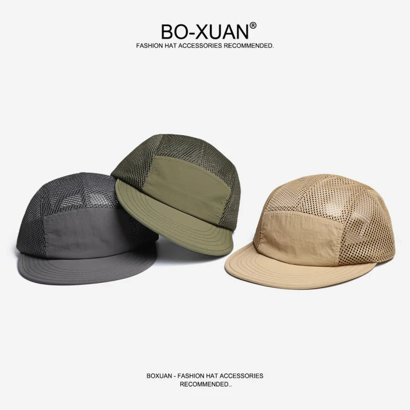 American Retro Mesh Breathable Flat Brim Men's Workwear Style Summer Outdoor Sports Quick-Dry Five-Panel Baseball Cap