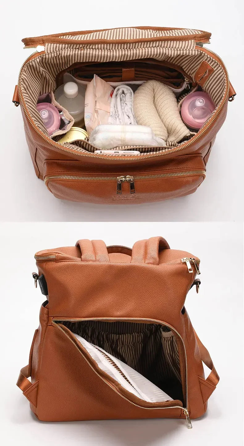 PU Leather Diaper Bag Backpack Large Capacity Travel Carry Bag Maternity Bag Stroller Organizer Nappy Changing Bags Diaper pad