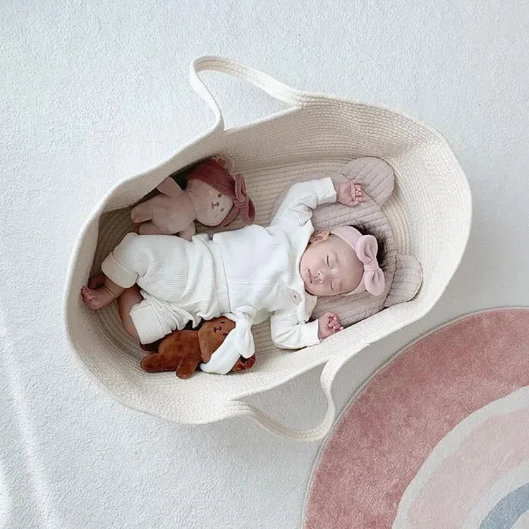 Portable Baby Moses Basket Carrier Cotton Rope Woven Crib Newborn Sleeping Bed Cradle Bassinet Nursery Decor Cunas Para El Bebe