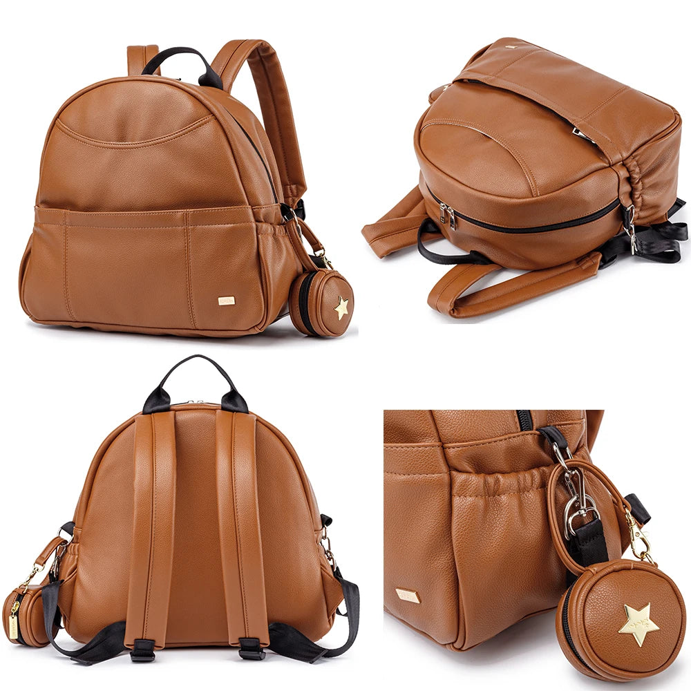 New Fashion PU Black Diaper Backpack for Baby Large Capacity Waterproof Pockets Diaper Bag for Mother Travel Stroller Bag