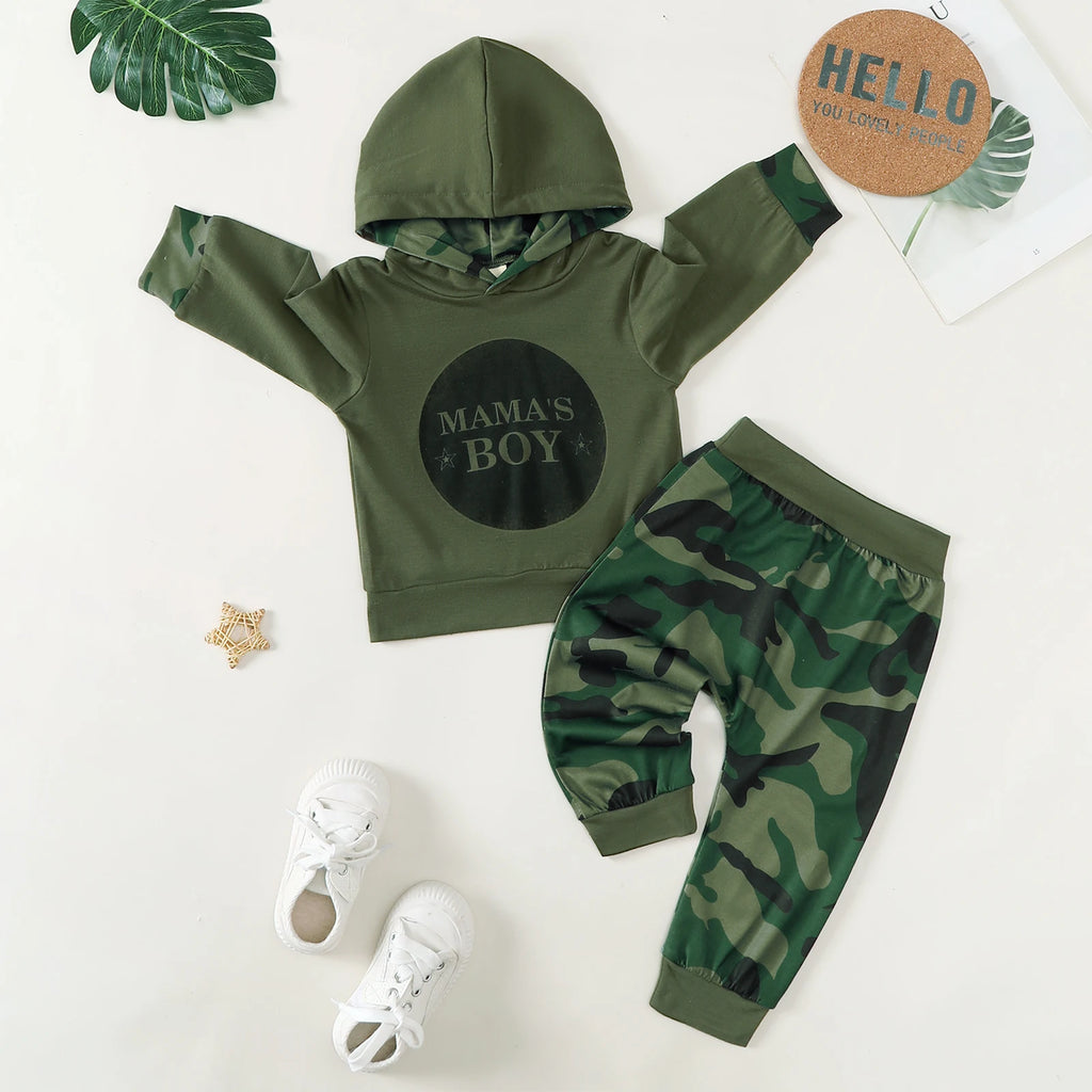 Baby Boy Camouflage Set Army Green Mom's Boy Letter Printed Top+Camouflage Pants Set for 0-3 Year Baby Boys Spring  Autumn Set