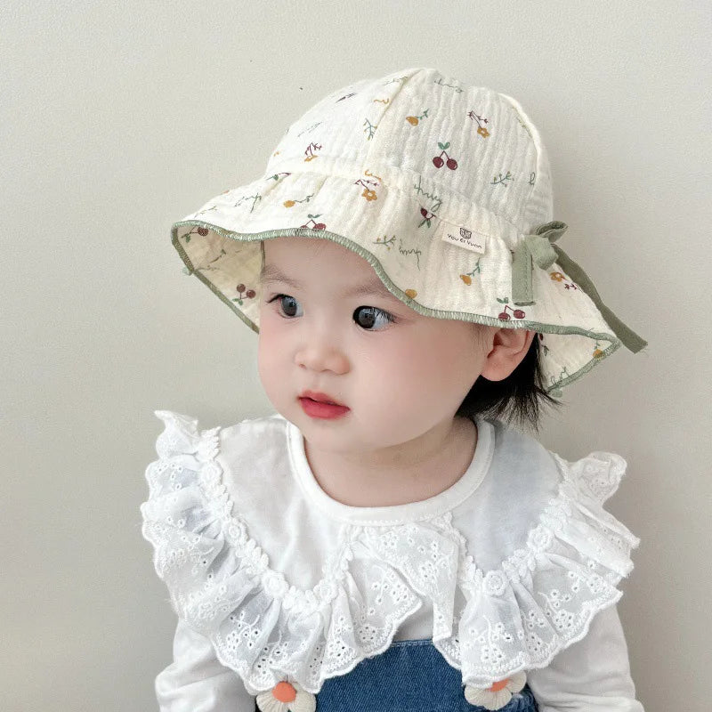 Spring Baby Girls Hat Floral Cotton Infant Fisherman Hats Outdoor Travel Sun Protection Princess Sweet Accessories 3-24M
