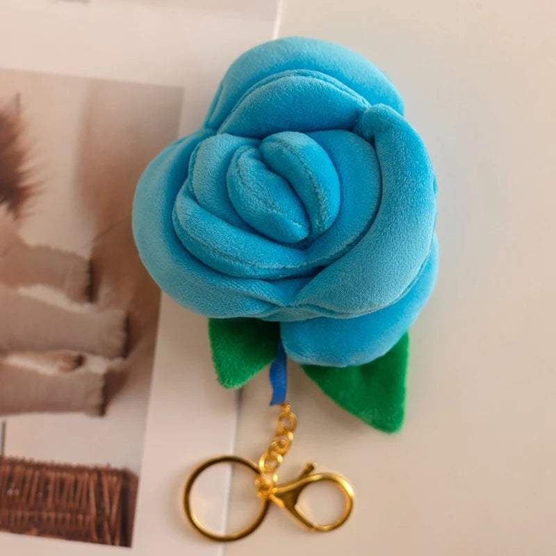 Pretty Mini Rose Plush Toy Hanging Keychain Decor Soft Colorful Lifelike Rose Model R01