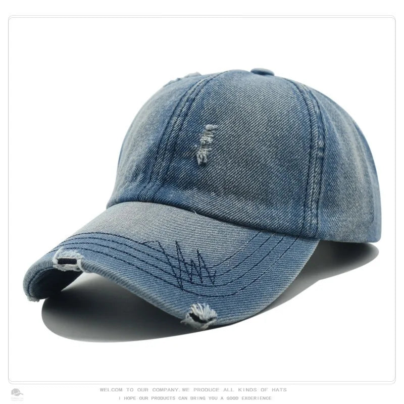 Cross-border Denim Baseball Cap With Embroidered Distressed Details For Sun Protection Model Cb01