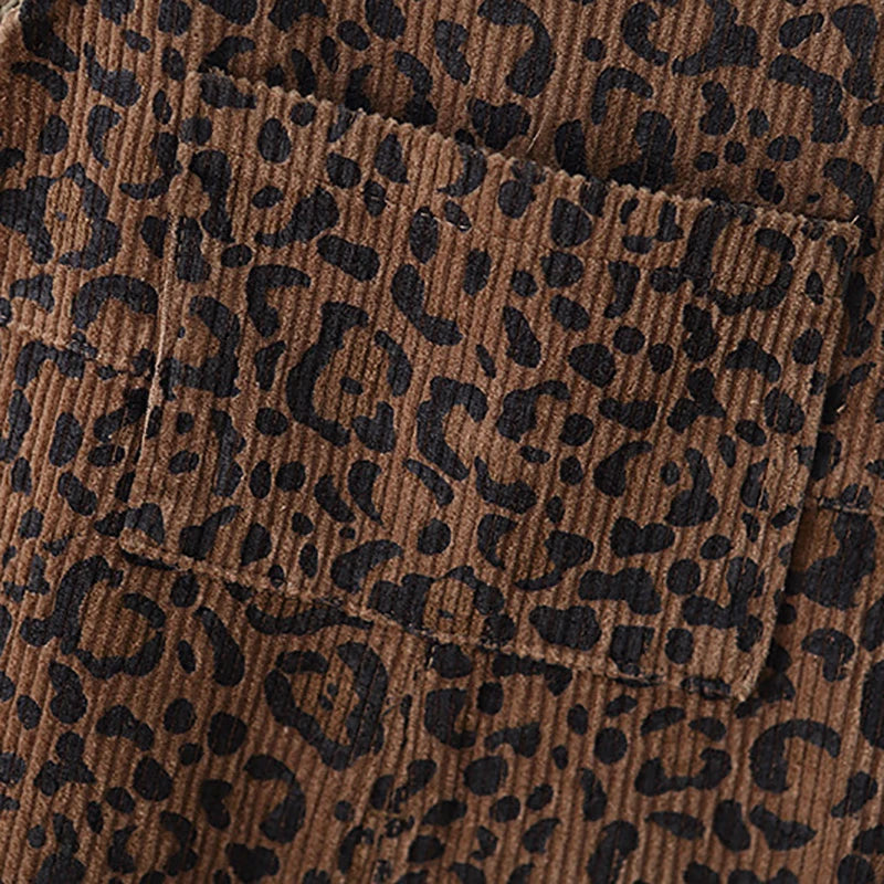 2026 Autumn 1-4T Kids Clothes Corduroy Girls Overall Leopard Print Boys Jumpsuits Children Playsuit