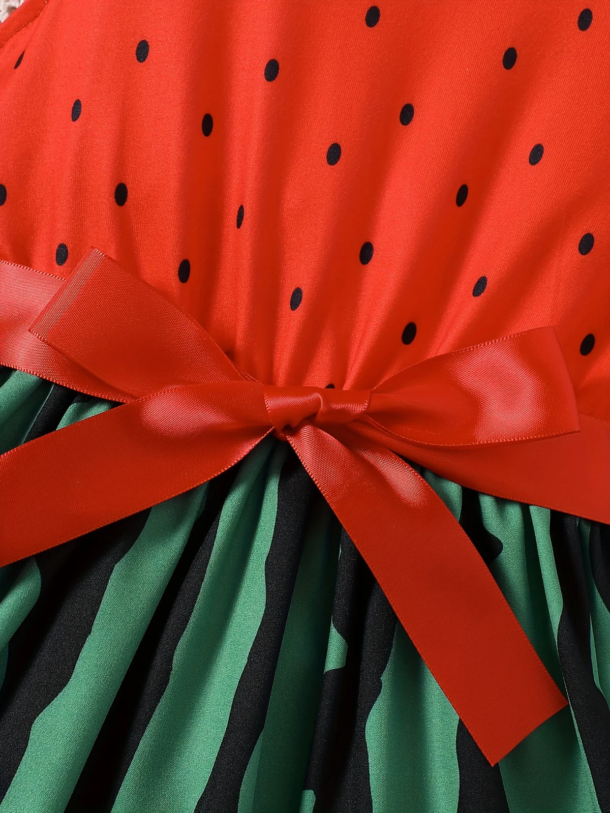 Girls Summer Knitted Digital Printed Watermelon Flying Sleeve Ruffle Sleeve Dress Holiday Beach Party Gift